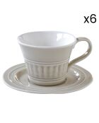 Lot de 6 Tasses avec soucoupes en porcelaine ABITARE gris clair - 250 ml