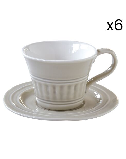 Lot de 6 Tasses avec soucoupes en porcelaine ABITARE gris clair - 250 ml