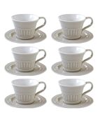 Lot de 6 Tasses avec soucoupes en porcelaine ABITARE gris clair - 250 ml