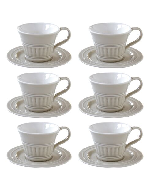 Lot de 6 Tasses avec soucoupes en porcelaine ABITARE gris clair - 250 ml