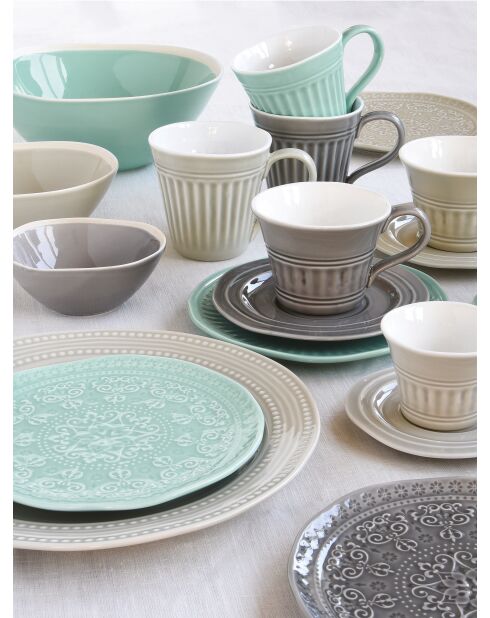 Lot de 6 Tasses avec soucoupes en porcelaine ABITARE gris clair - 250 ml