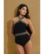 Luxe zwempak zwart met gekruiste hals, 1-delig
