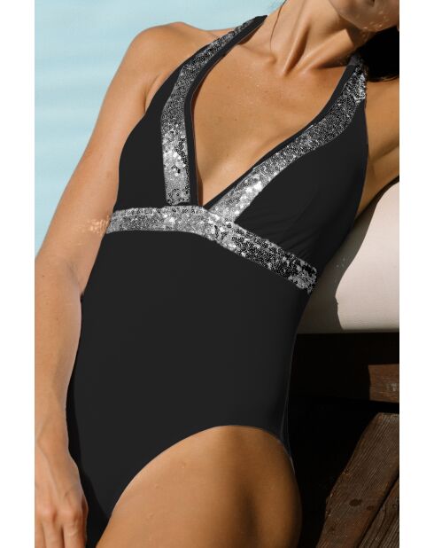 Maillot de bain 1 pièce à paillettes Dalter noir