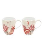 Lot de 2 tasses en porcelaine CORAL REEF rouges - 350 ml