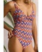 Bañador de una pieza con estampado étnico drapeado multicolor