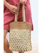 Sac de plage bicolor beige écru - 30x6.5x35 cm