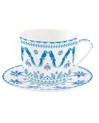 EXOTIC VIBES Porzellanbecher mit Untertasse blau - 370 ml