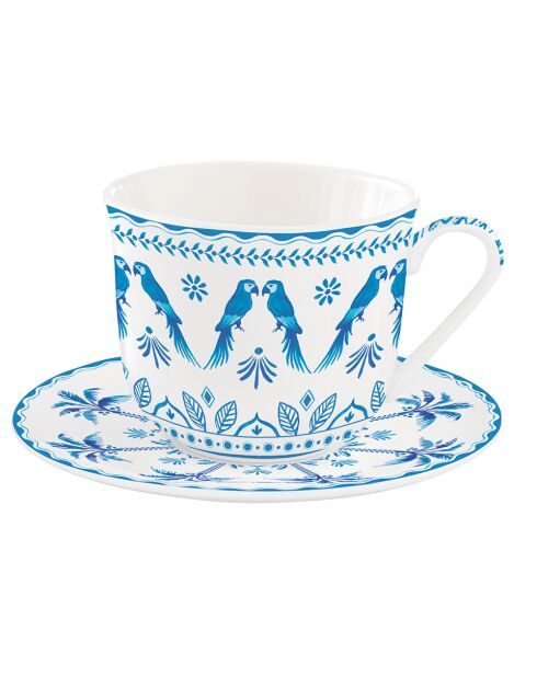 Mug en porcelaine avec soucoupe EXOTIC VIBES bleu - 370 ml