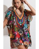 Abito caftano tropicale multicolor