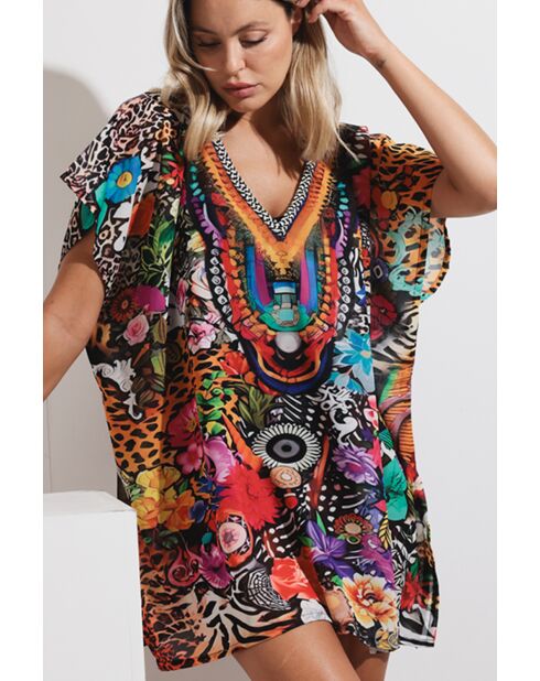 Abito caftano tropicale multicolor