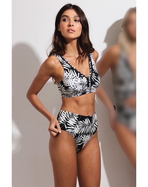 Traje de baño de 2 piezas con forma de hoja negra