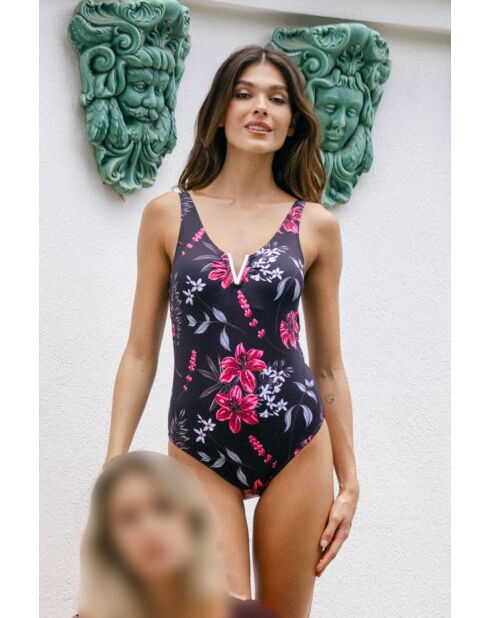 Bañador de 1 pieza con estampado de fondo negro