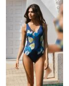 Einteiliger Badeanzug aus blauem Blattgold