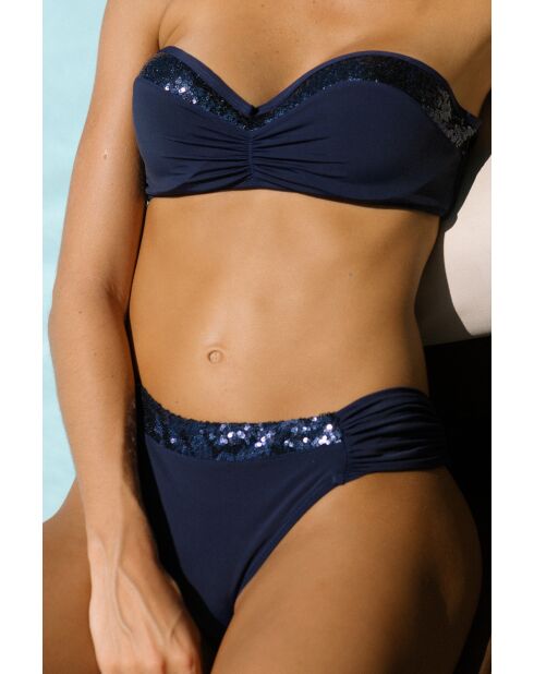 Maillot de bain 2 pièces bandeau à paillettes marine