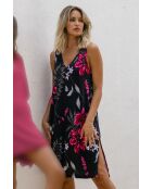 Ärmelloses B-Stil-Kleid mit schwarzem Hintergrunddruck