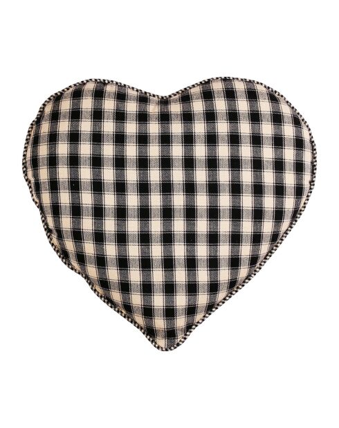 Zwart landelijk hartkussen - 40x35 cm