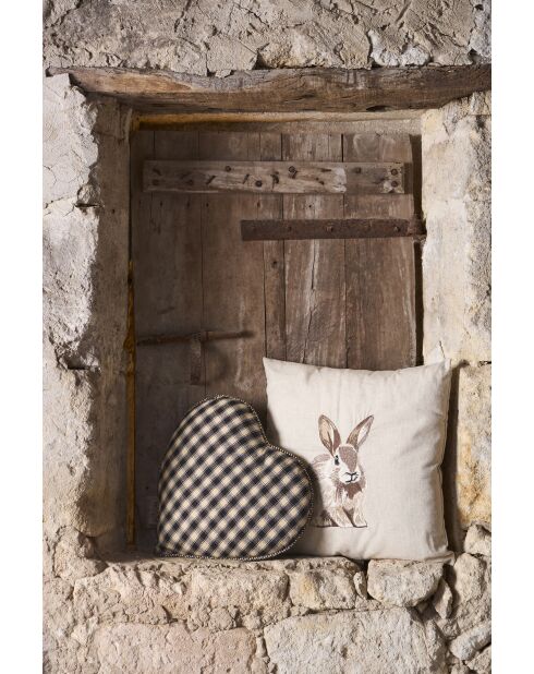 Zwart landelijk hartkussen - 40x35 cm