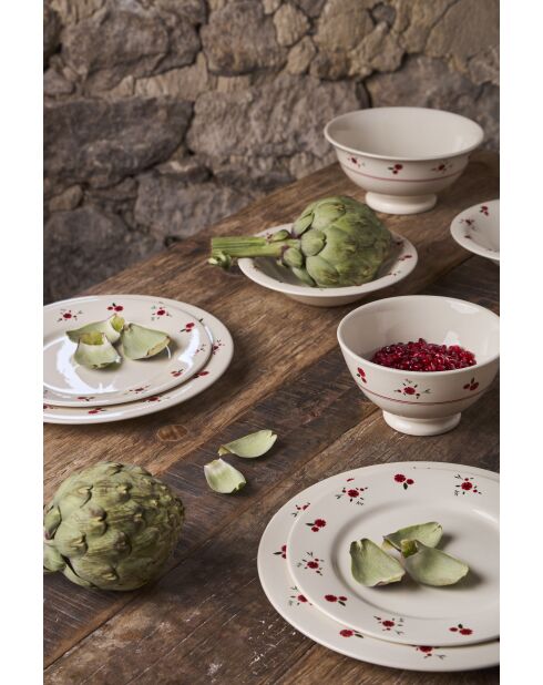 Plato llano en paquerette blanco/rojo - D.27 cm