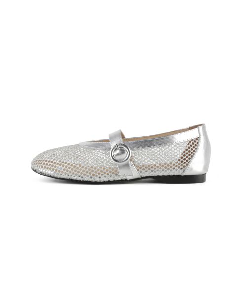 Spend My Day Ballerinas aus Leder und Mesh in Silber