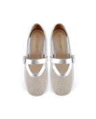 Spend My Day Ballerinas aus Leder und Mesh in Silber