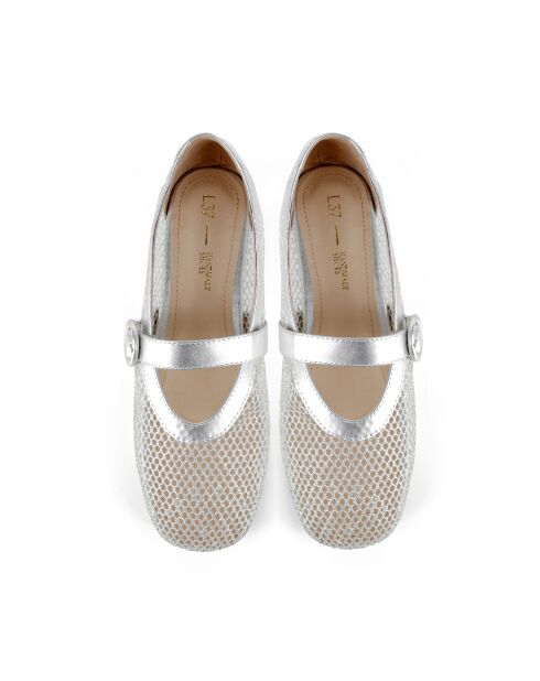 Spend My Day Ballerinas aus Leder und Mesh in Silber