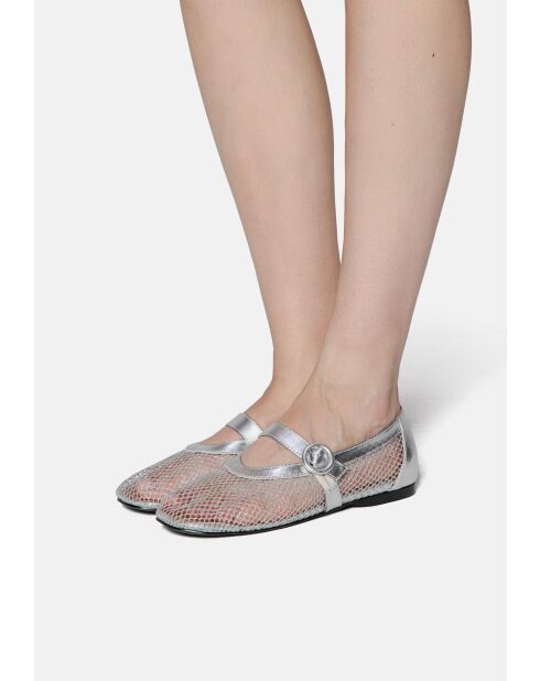 Spend My Day Ballerinas aus Leder und Mesh in Silber