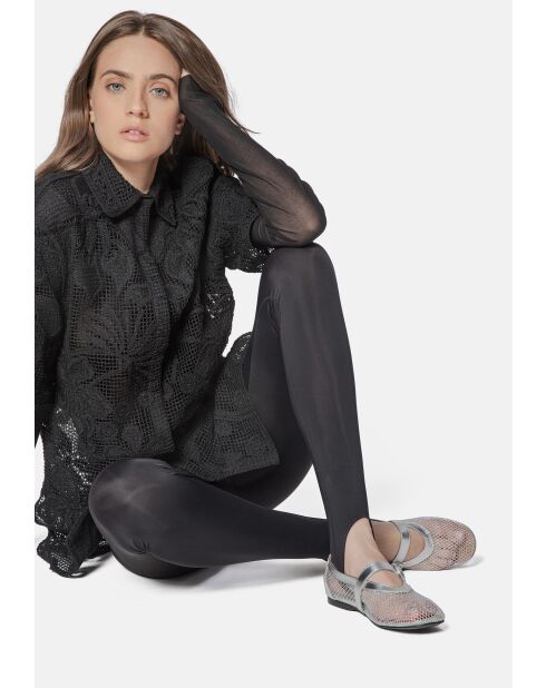 Spend My Day Ballerinas aus Leder und Mesh in Silber