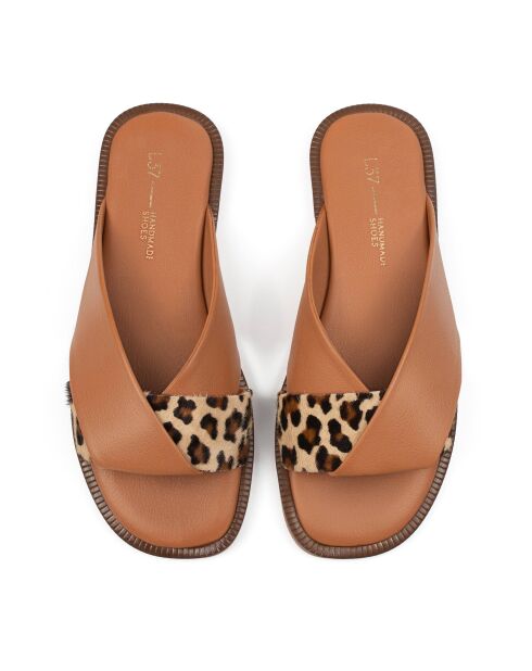 Braune Mules aus Cross-the-Line aus Leder