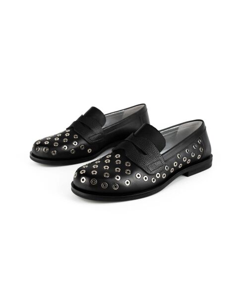 Look My Way zwarte leren instappers