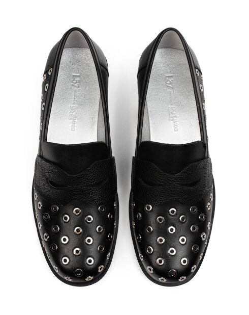 Look My Way zwarte leren instappers