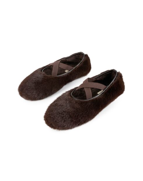 Zwarte lotusbruine leren ballerina's