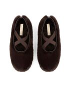 Zwarte lotusbruine leren ballerina's