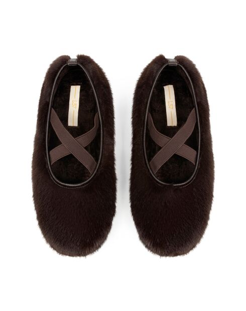 Zwarte lotusbruine leren ballerina's