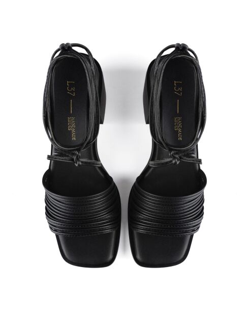 Look my way zwarte leren sandalen - Hak: 6 cm