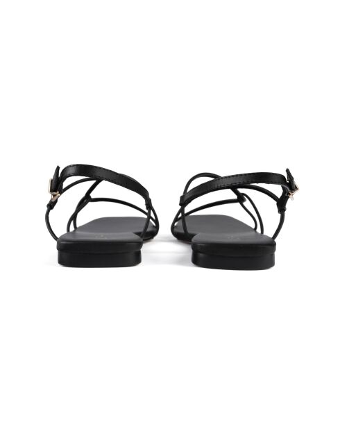 Zwarte oceaanblauwe platte sandalen van leer