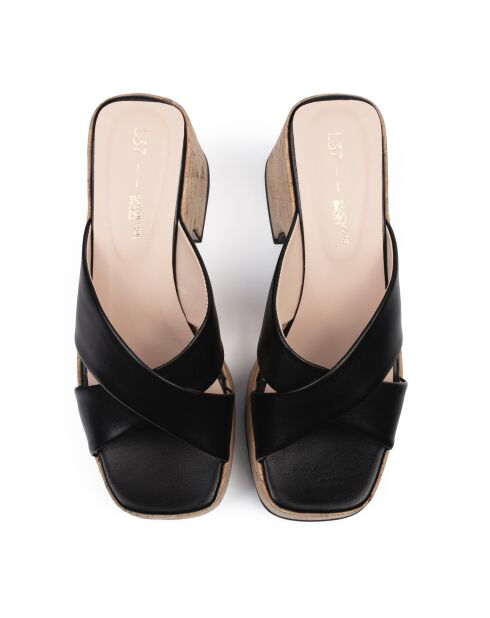 It's No Secret Pantoletten aus Leder, 7 cm Absatz, Schwarz