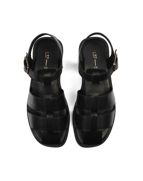 Zwarte leren platte sandalen van Get Back