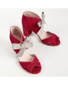 Movie Star rode fluwelen leren sandalen met hak van 8 cm