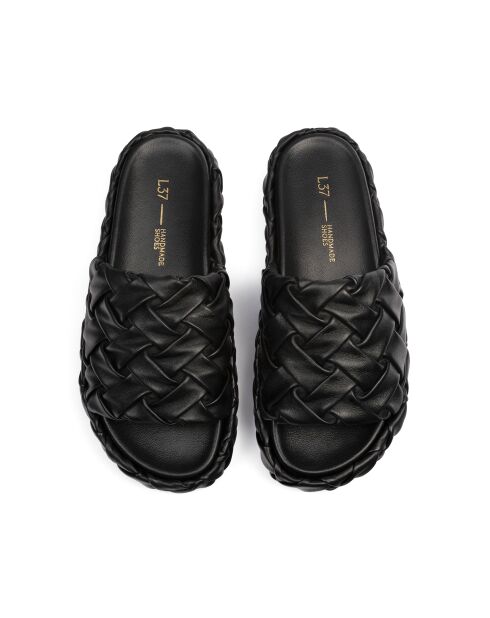 Mules Hibiscus Hues in pelle nera