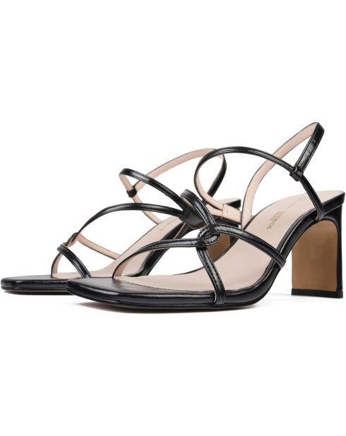 Waiting 4 The Sun zwarte leren sandalen - Hak 8 cm