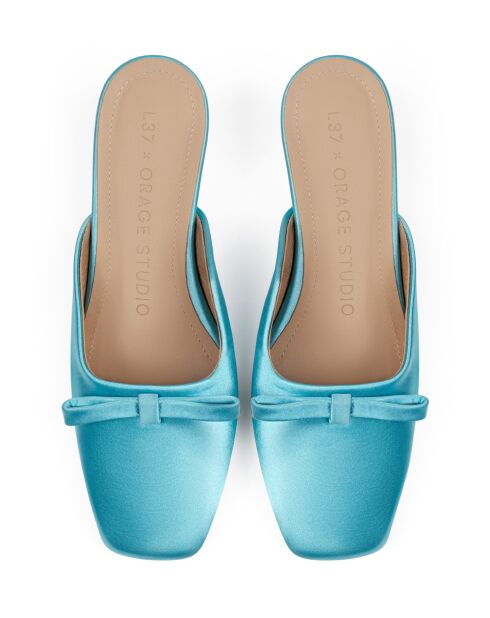 Mules Sophie de satén azul