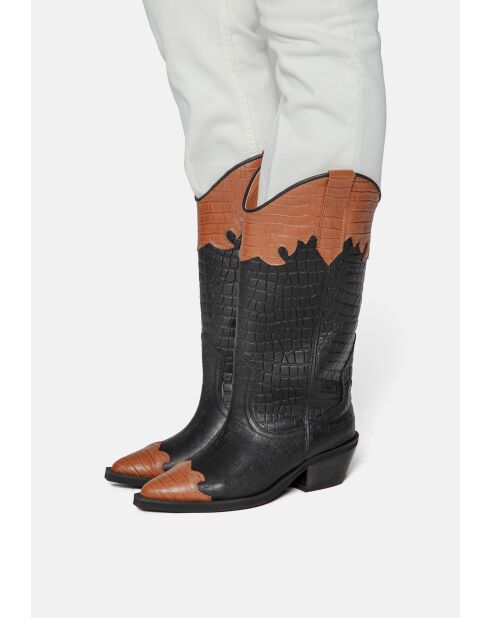 Bottes en cuir Night In Texas noir/marron