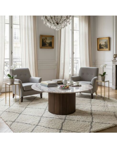 Tapa redonda Manguier Kfir III de mármol marrón - 90x90x45 cm