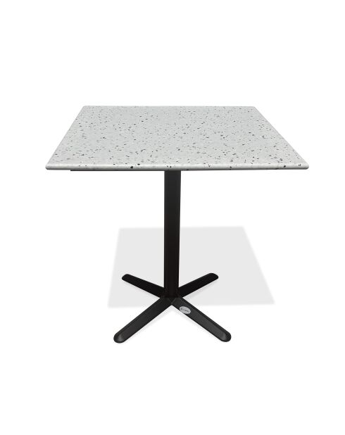 BISTRO quadratischer Gartentisch aus schwarzem Stahl und schwarz-weißer Terrazzoplatte - 70x70x74 cm