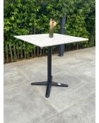 BISTRO quadratischer Gartentisch aus schwarzem Stahl und schwarz-weißer Terrazzoplatte - 70x70x74 cm