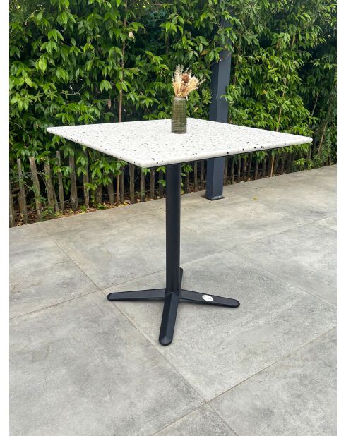 BISTRO quadratischer Gartentisch aus schwarzem Stahl und schwarz-weißer Terrazzoplatte - 70x70x74 cm