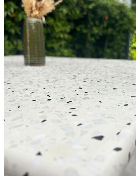 BISTRO quadratischer Gartentisch aus schwarzem Stahl und schwarz-weißer Terrazzoplatte - 70x70x74 cm
