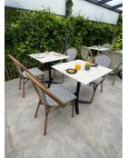 BISTRO quadratischer Gartentisch aus schwarzem Stahl und schwarz-weißer Terrazzoplatte - 70x70x74 cm