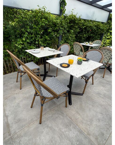 BISTRO quadratischer Gartentisch aus schwarzem Stahl und schwarz-weißer Terrazzoplatte - 70x70x74 cm
