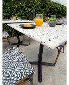 BISTRO quadratischer Gartentisch aus schwarzem Stahl und schwarz-weißer Terrazzoplatte - 70x70x74 cm